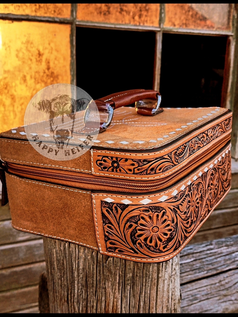 Boot-Stitch And Handtooled Leather Jewelry Case